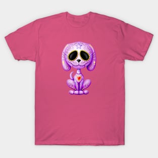 Purple Zombie Sugar Skull Puppy Dog T-Shirt